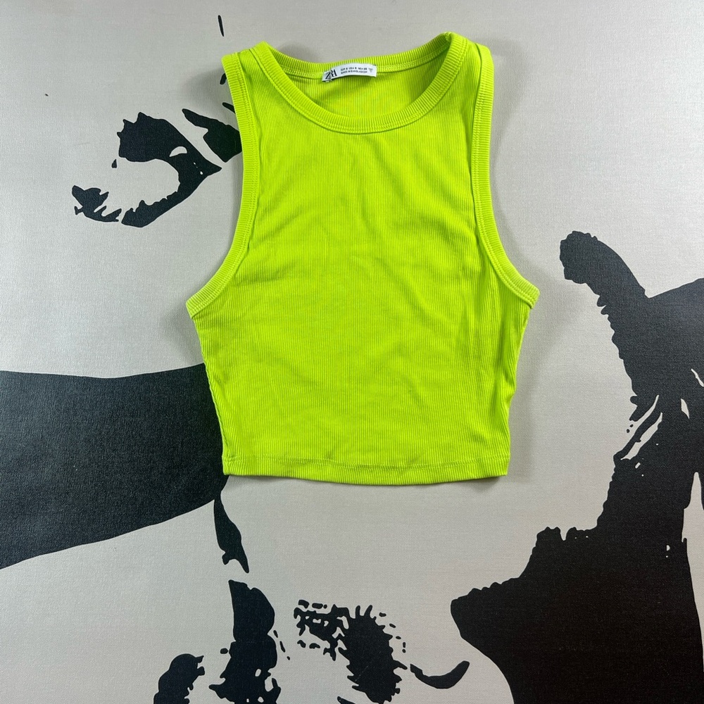 Zara Neon Green Sleeveless Crop Top